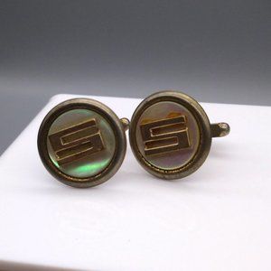 Classy Vintage Initial S Cufflinks, Art Deco Monogram Letter on Mother of Pearl,